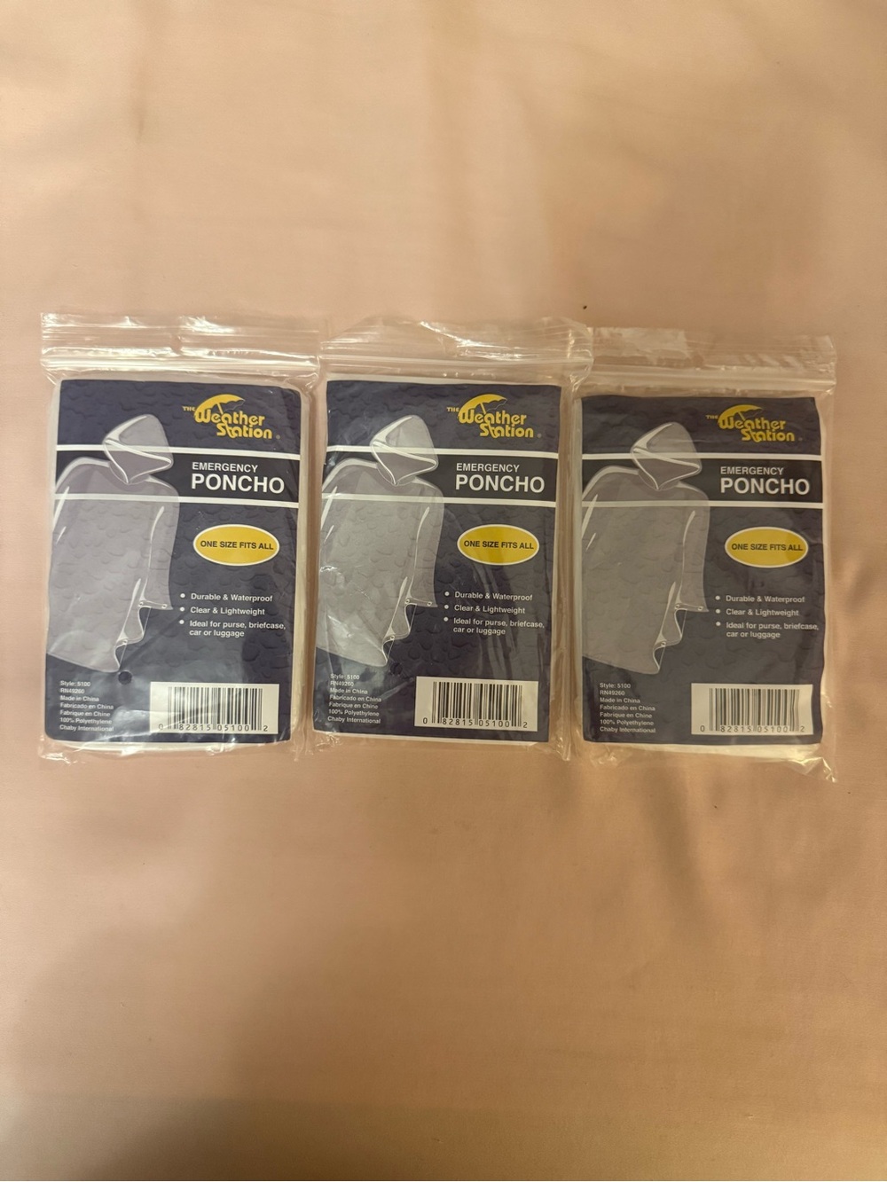 The Weather Station Clear Emergency Poncho, Polyethylene, Unisex set of 3